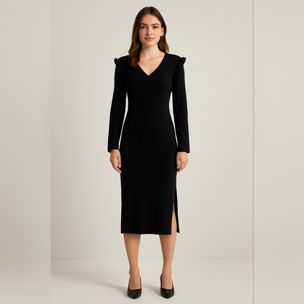 NWT NU Denmark Elegant Black Long Sleeve Knit Dress Size Small